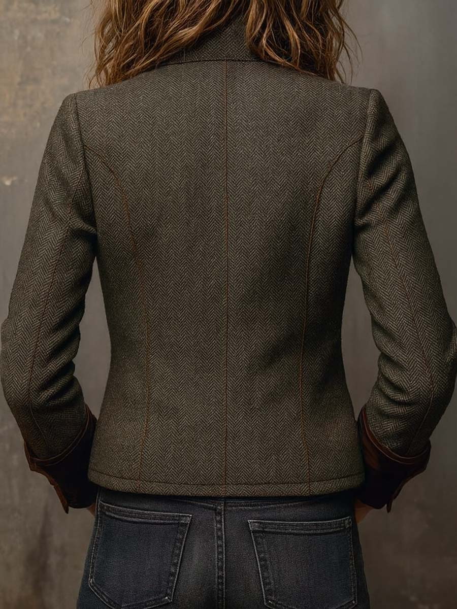 María | Blazer Vintage Espiga con Ribetes en Contraste
