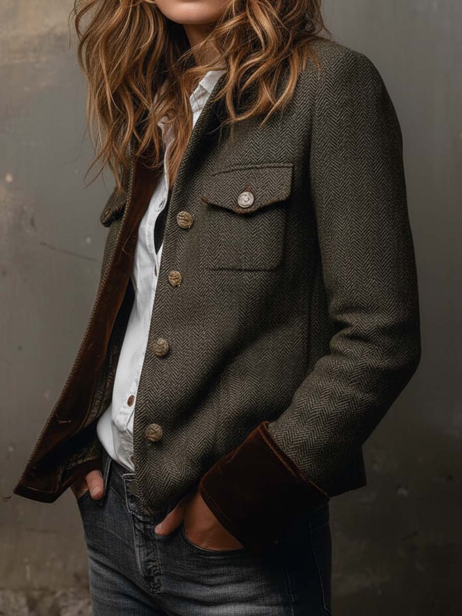 María | Blazer Vintage Espiga con Ribetes en Contraste