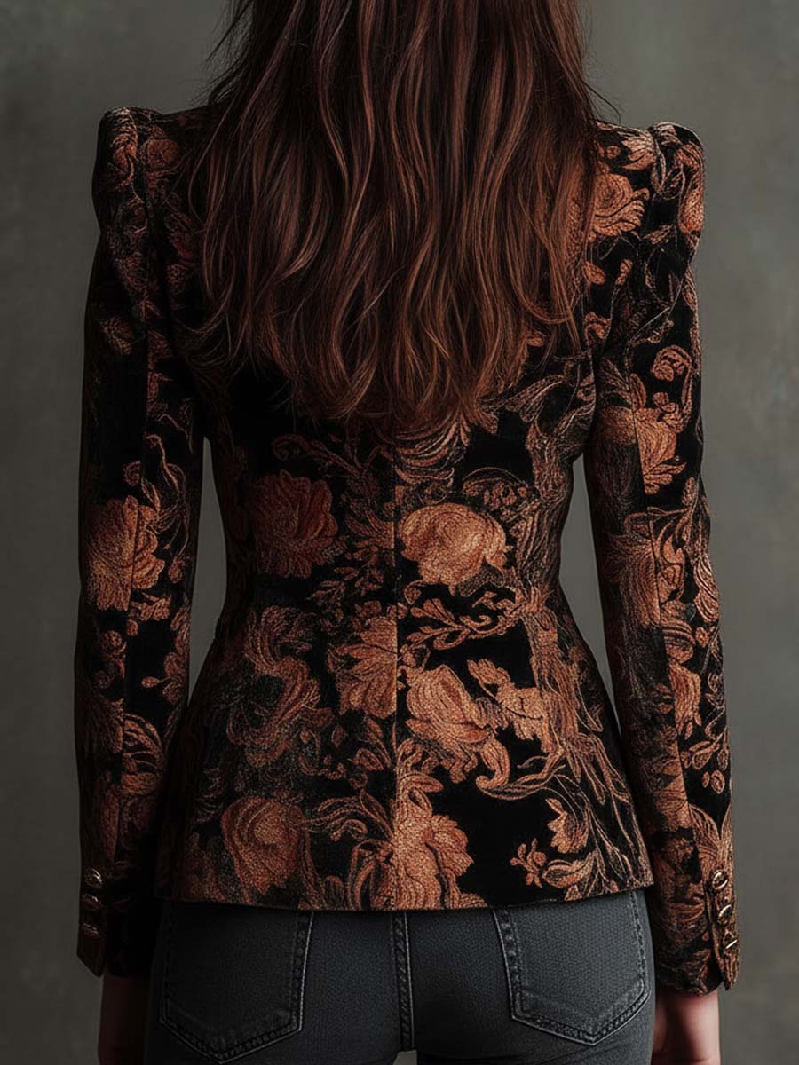 Marta | Blazer Sastre Floral Negro y Bronce