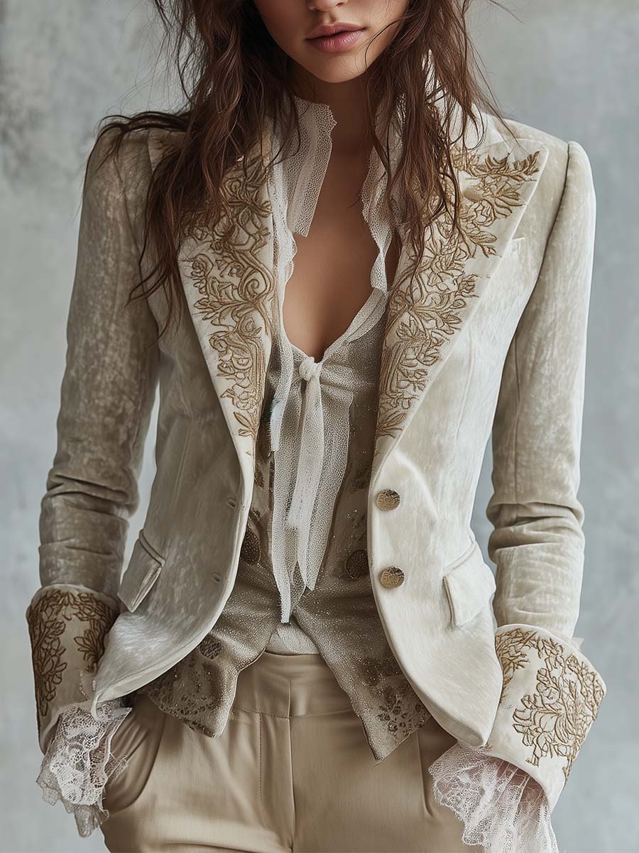 Laura | Blazer Sastre Bordado en Marfil