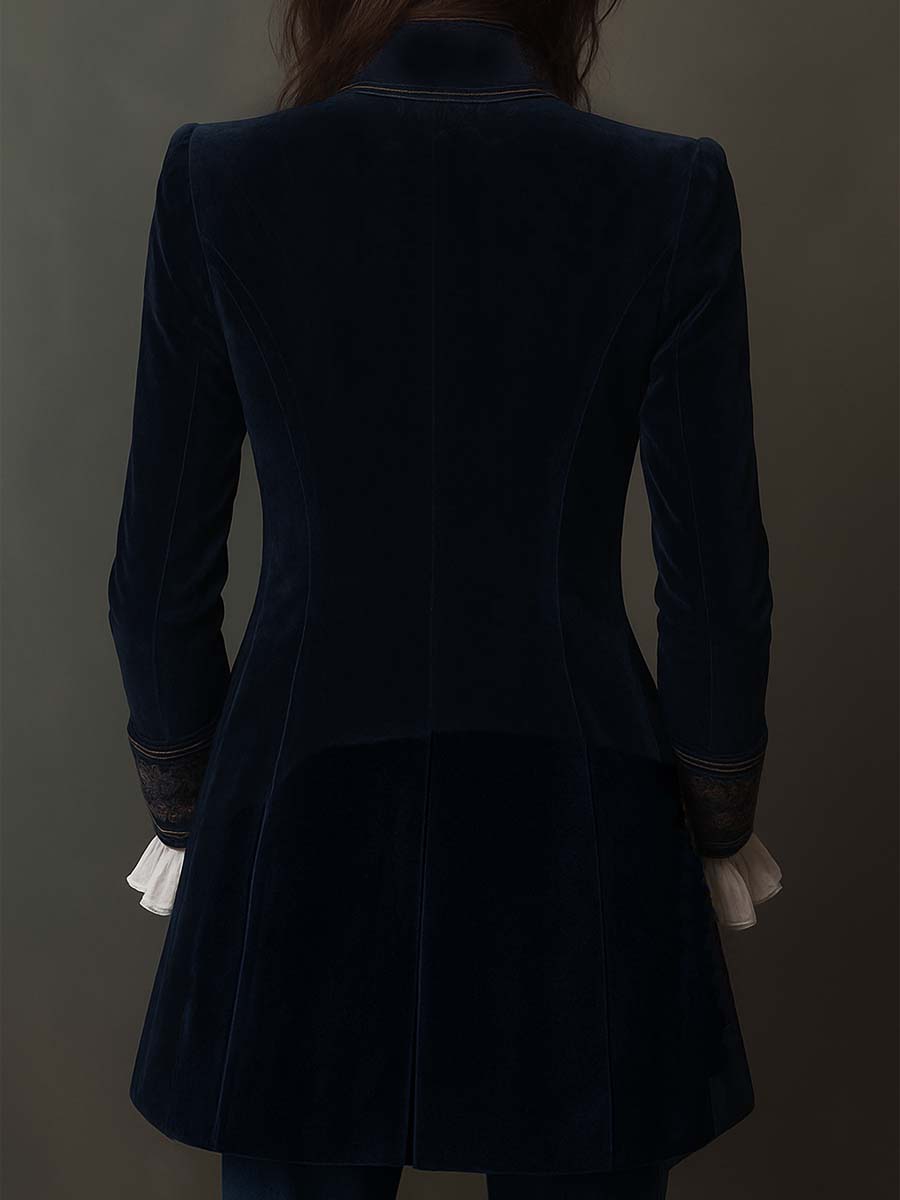 Alba | Chaqueta Larga Bordada Azul Marino