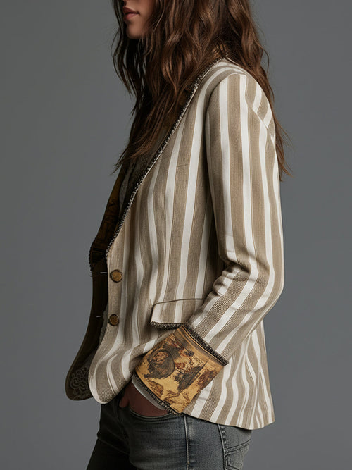 Beatriz | Blazer Boho de Rayas con Cuello Estampado