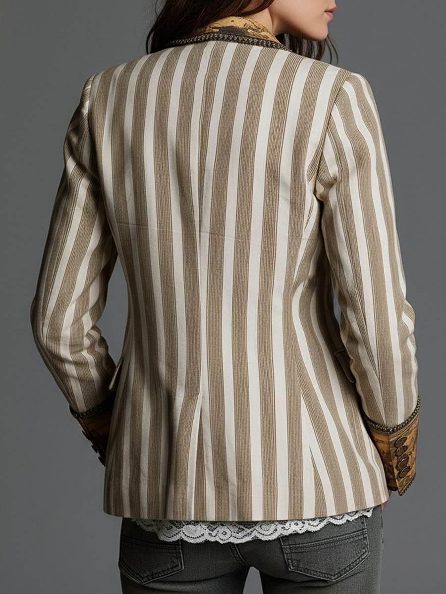 Beatriz | Blazer Boho de Rayas con Cuello Estampado