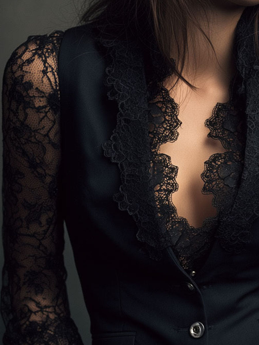 Sofía | Blazer Corto Negro con Mangas Transparentes