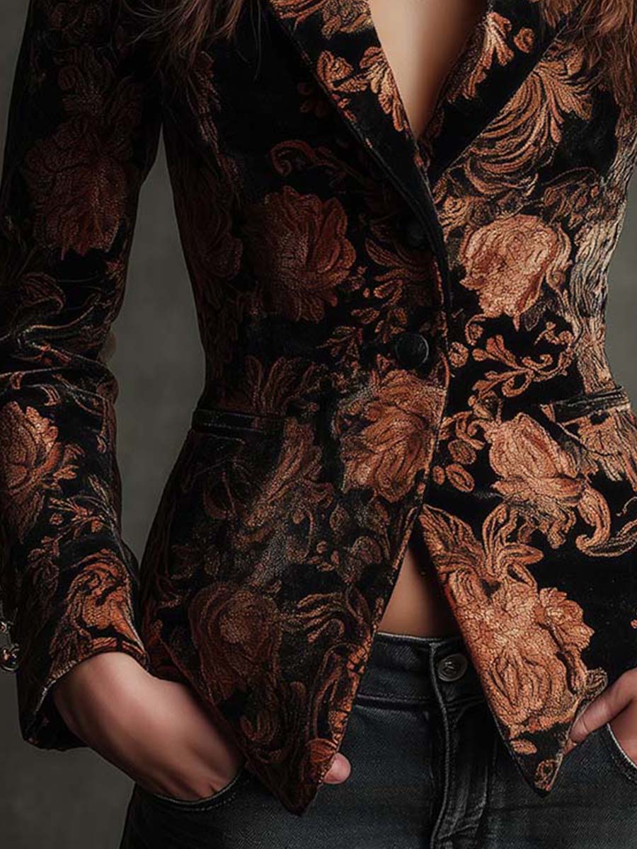 Marta | Blazer Sastre Floral Negro y Bronce