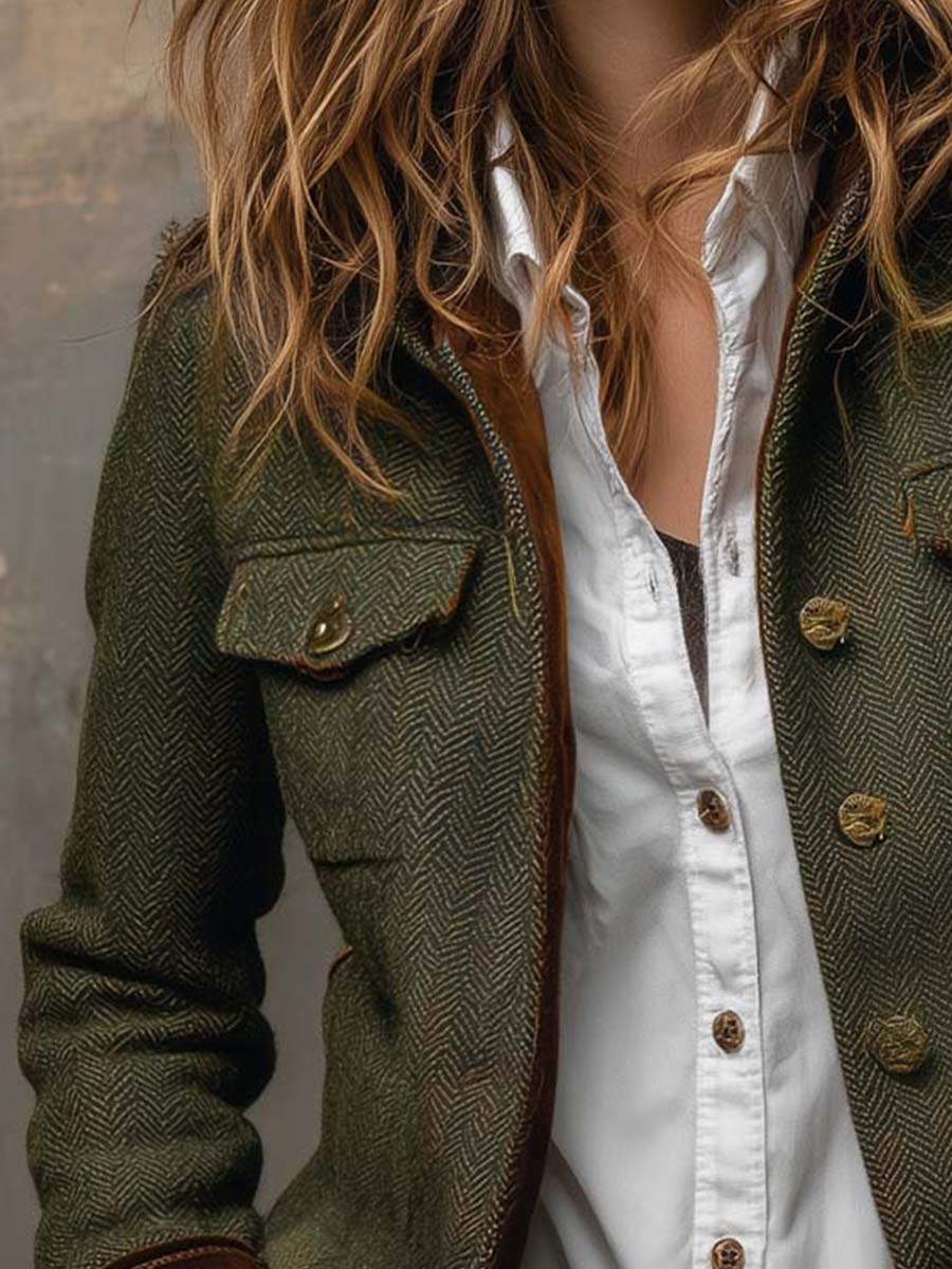 María | Blazer Vintage Espiga con Ribetes en Contraste