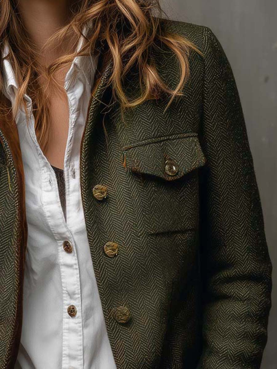 María | Blazer Vintage Espiga con Ribetes en Contraste