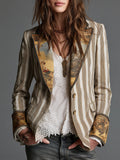Beatriz | Blazer Boho de Rayas con Cuello Estampado
