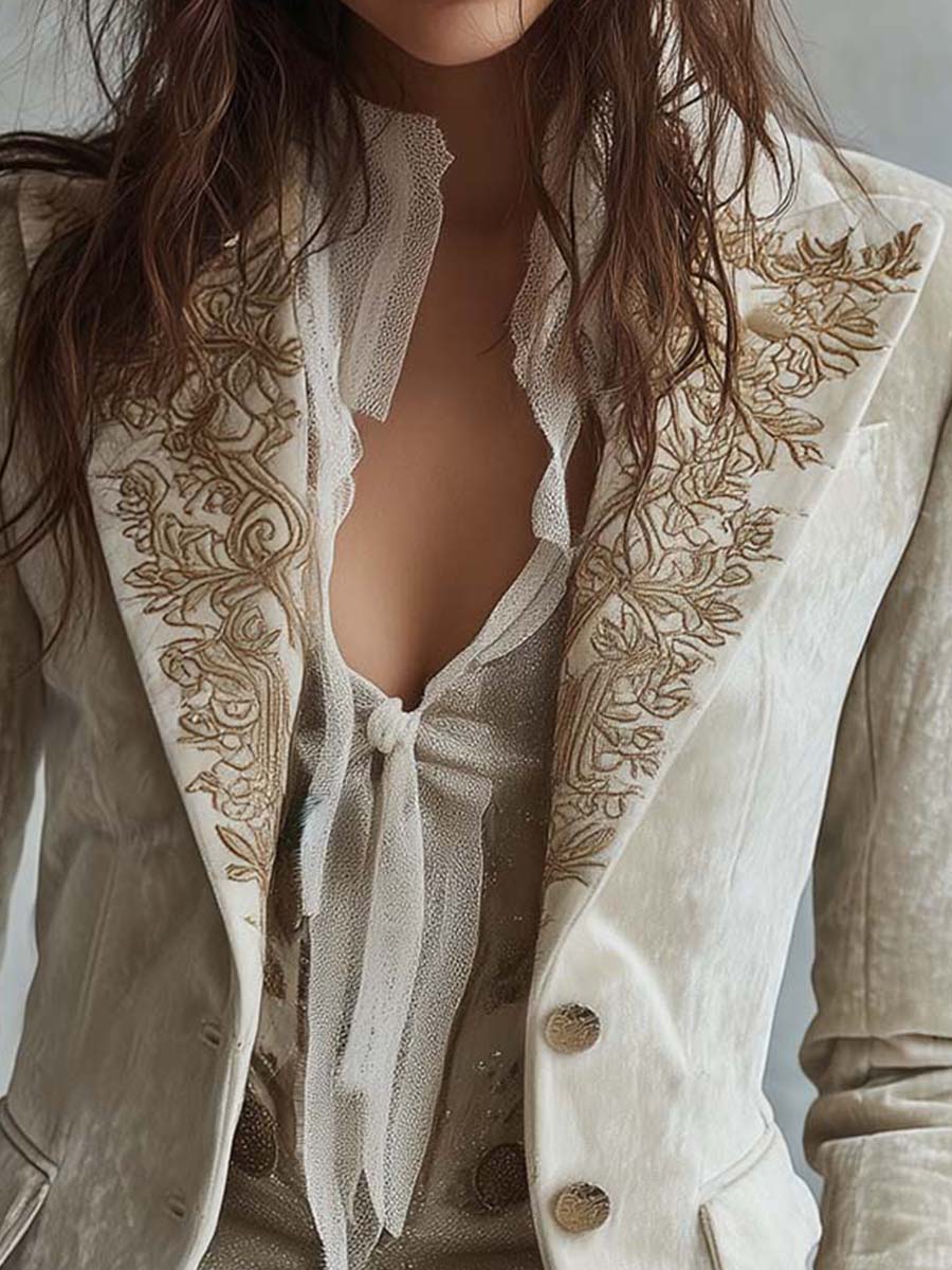 Laura | Blazer Sastre Bordado en Marfil