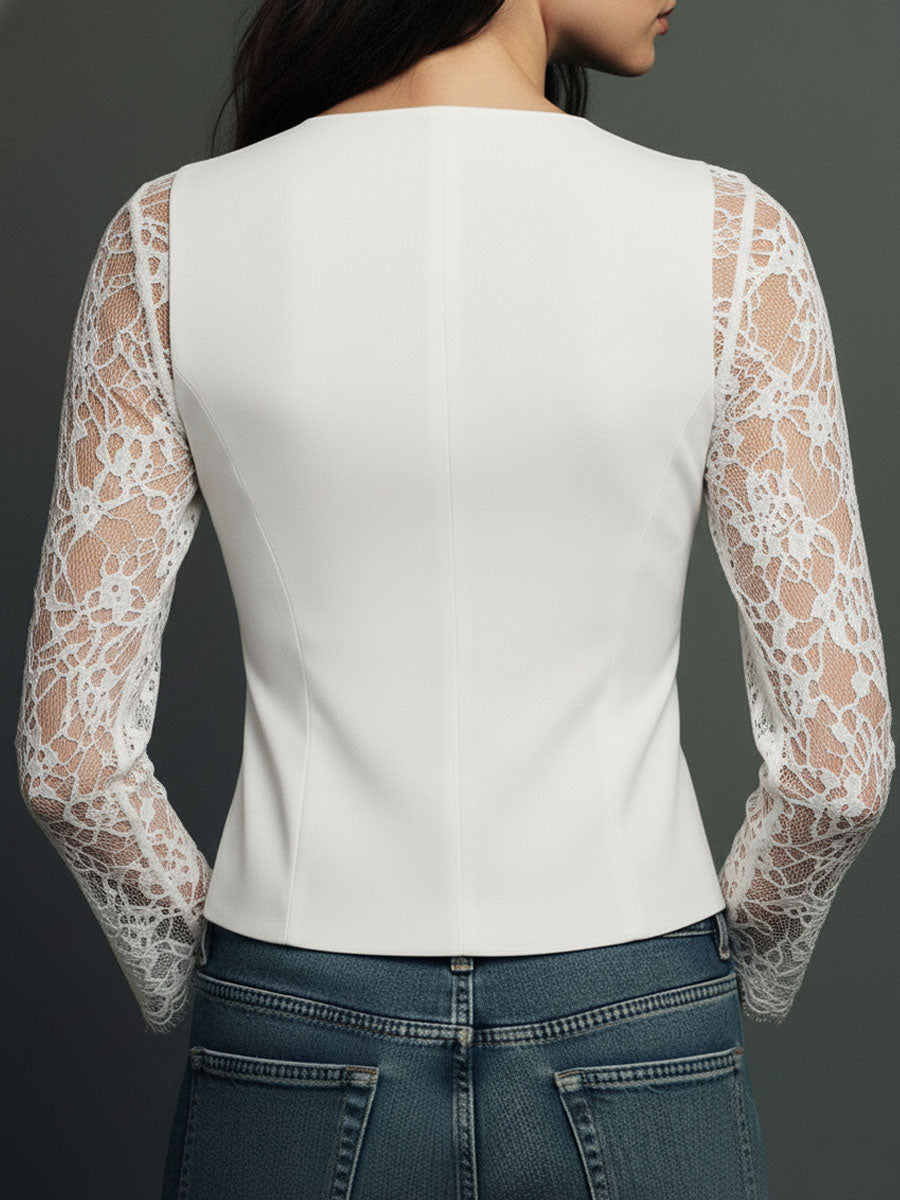Sofía | Blazer Corto Negro con Mangas Transparentes