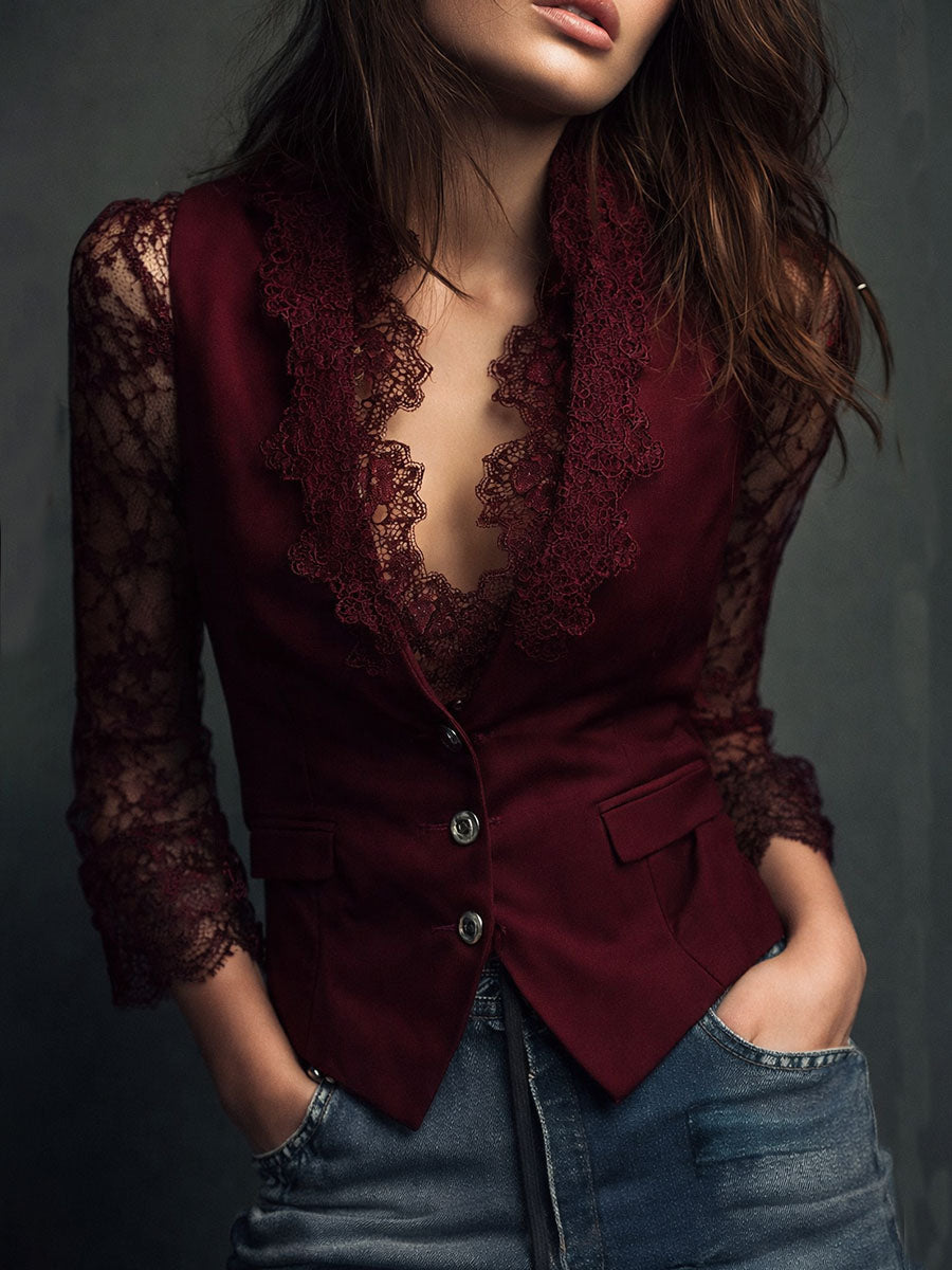 Sofía | Blazer Corto Negro con Mangas Transparentes