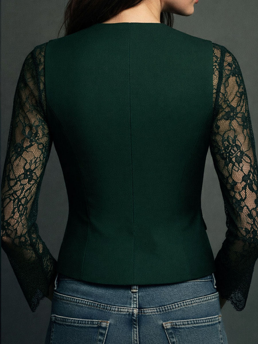 Sofía | Blazer Corto Negro con Mangas Transparentes