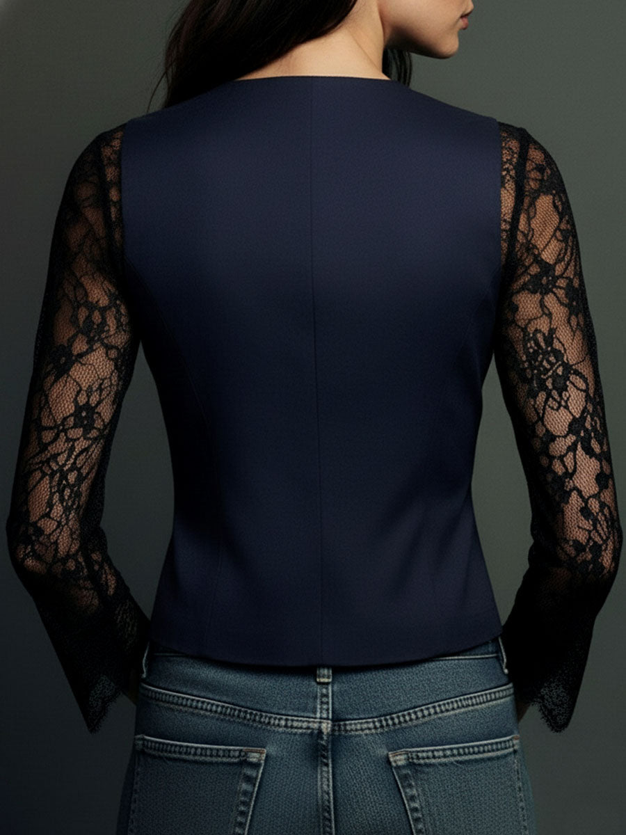 Sofía | Blazer Corto Negro con Mangas Transparentes