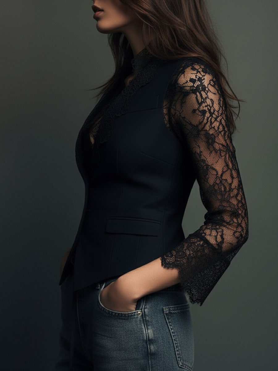 Sofía | Blazer Corto Negro con Mangas Transparentes