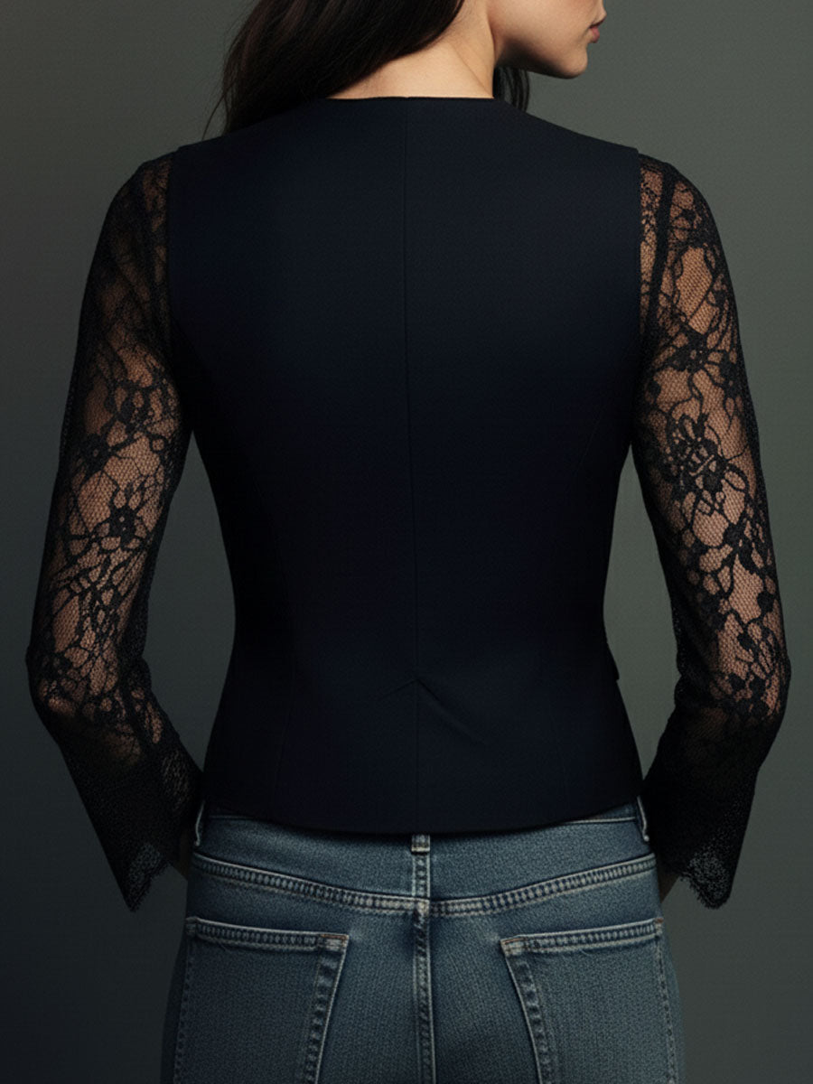 Sofía | Blazer Corto Negro con Mangas Transparentes