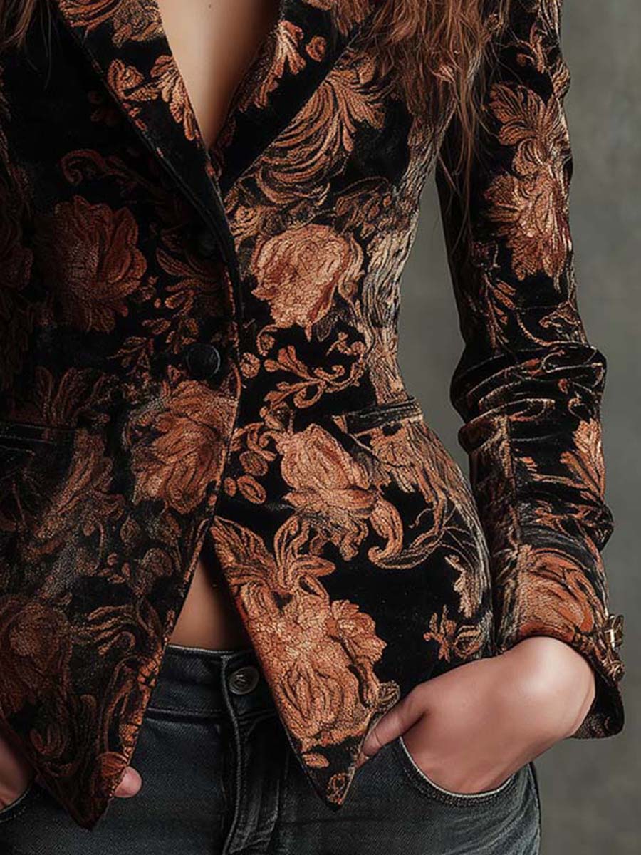 Marta | Blazer Sastre Floral Negro y Bronce