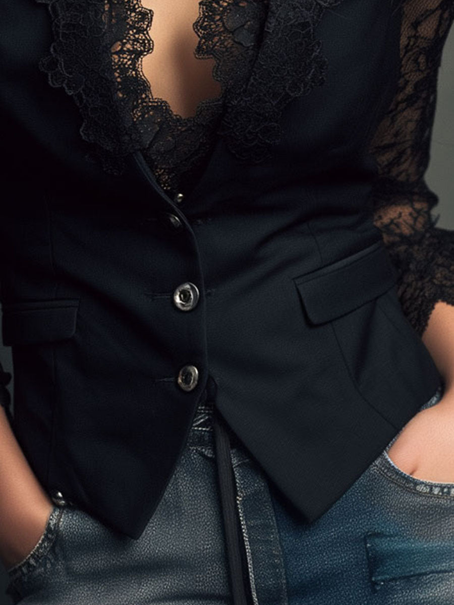 Sofía | Blazer Corto Negro con Mangas Transparentes