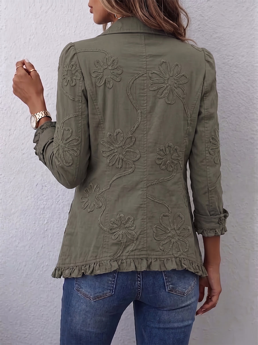 Elena | Chaqueta Utilitaria con Flores Bordadas
