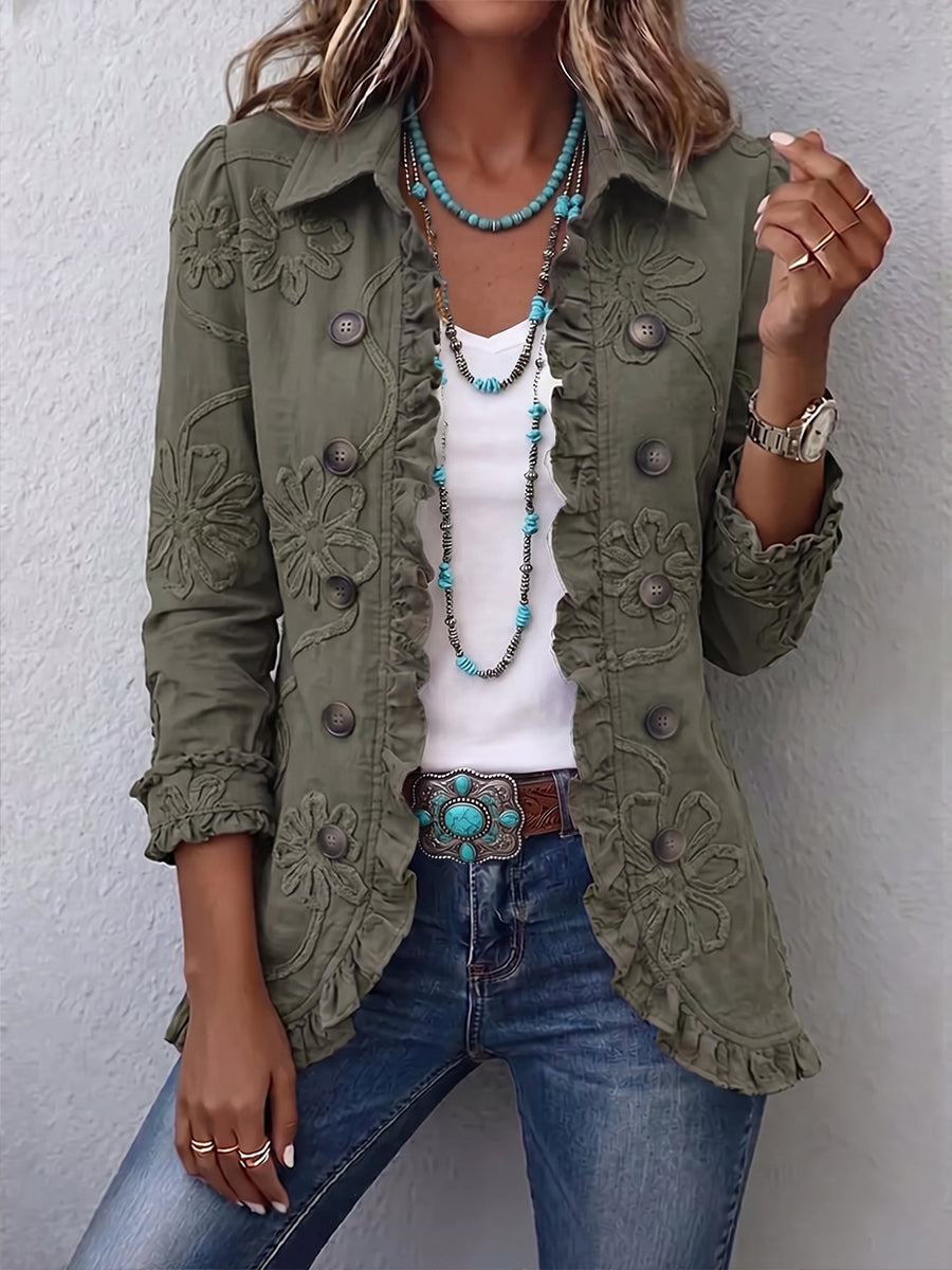 Elena | Chaqueta Utilitaria con Flores Bordadas